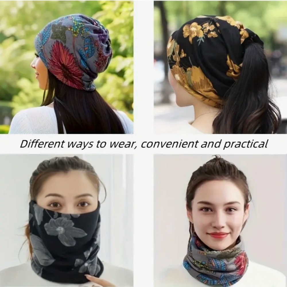 Bohemian Flower Print Versatile Slouchy Beanie Scarf - Picture 9 of 9